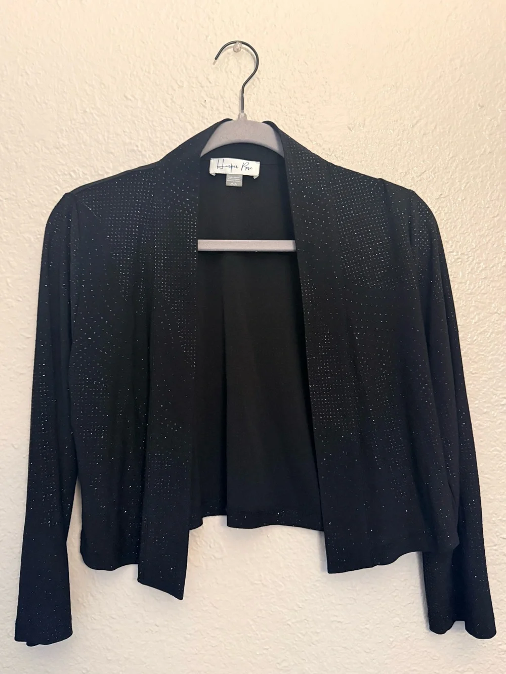 Black Draped Cropped Open-Front Jacket